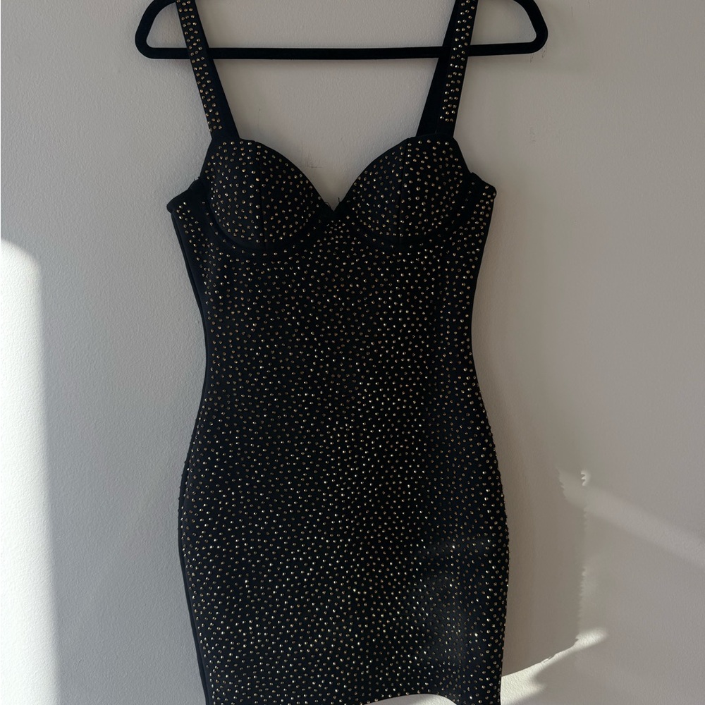 Chic Black Studded Mini Dress